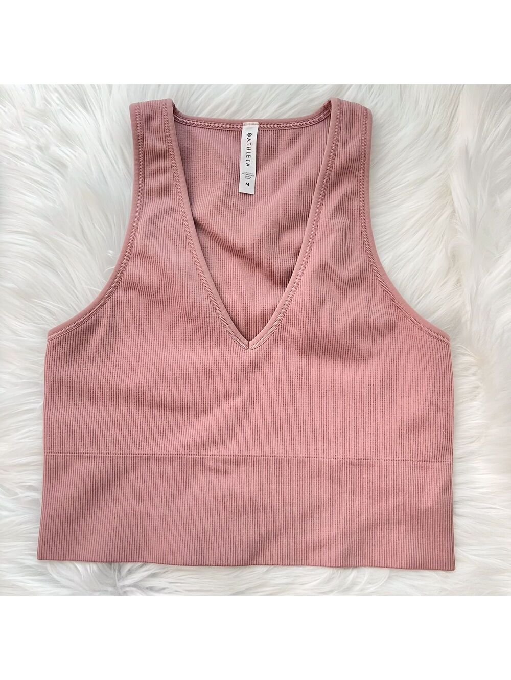 Athleta Aurora Seamless Crop Rib Tank M Pink Yoga Workout Athleisure